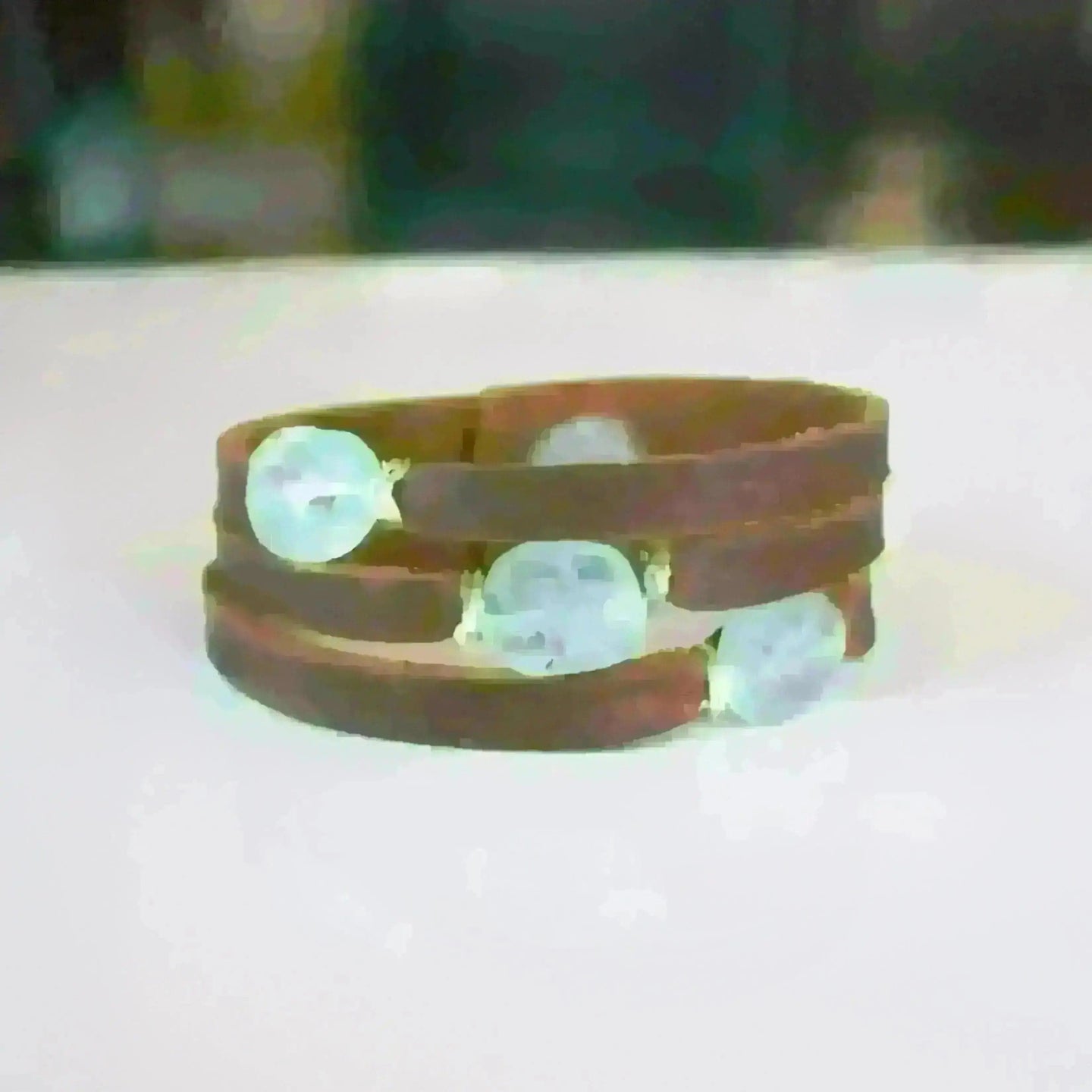 Liv & B Bracelet Aquamarine Mini Cinco Leather Wrap Bracelet Brown
